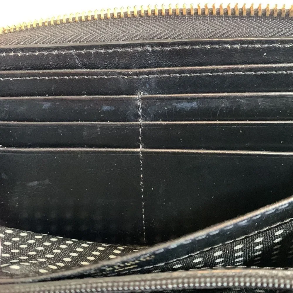 Kate Spade Zip Around Wallet Black Nylon Logo Plate